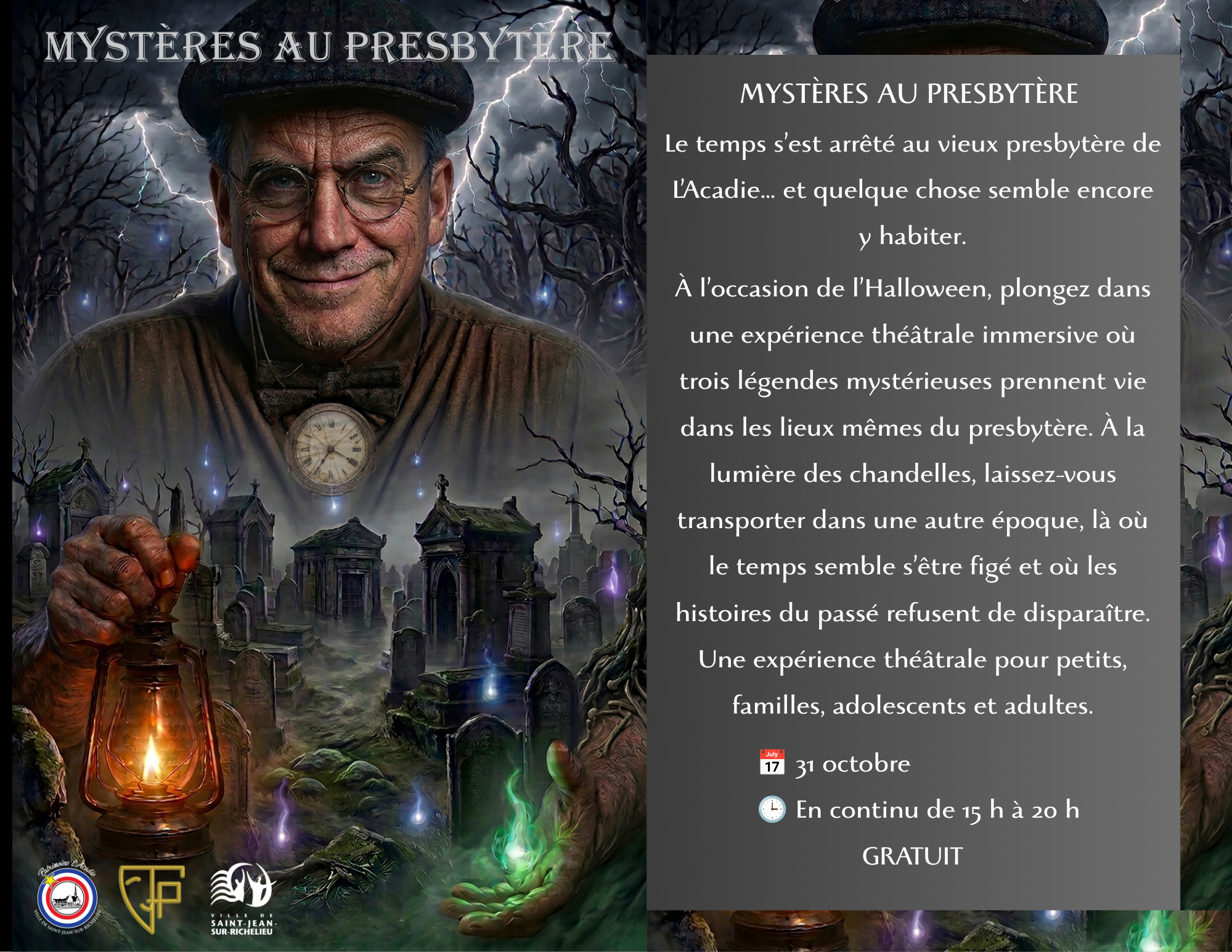 Affiche publicitaire pour l'évènement Mystères au presbytère